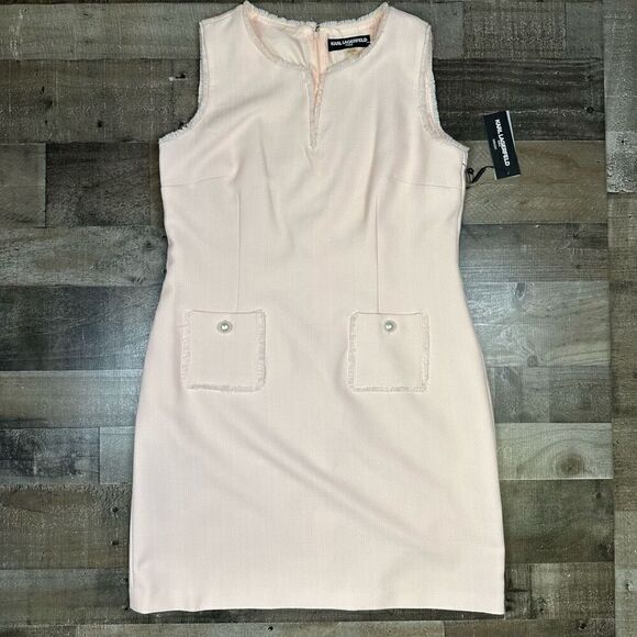 Karl Lagerfeld Paris Womens Size 14 Tweed Shift Dress with Pockets Rose Pink NWT - Picture 1 of 7